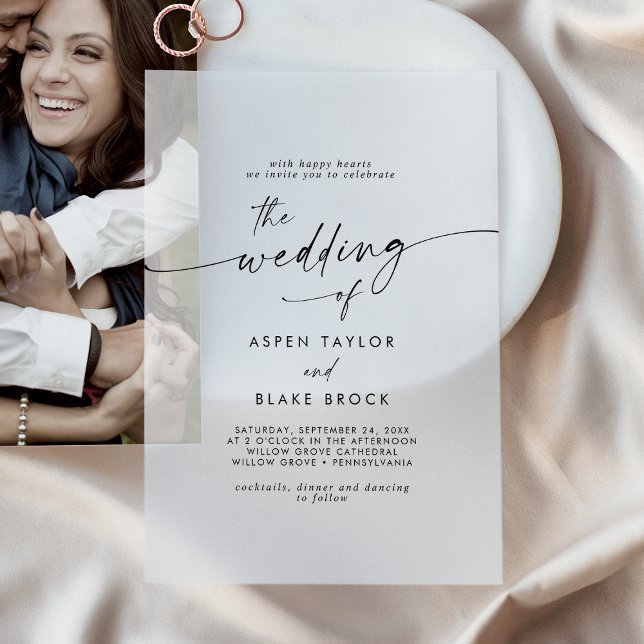 Invitations En Vélin Script moderne Rustique Boho Élégant minimaliste M (Modern Script Rustic Boho Elegant Minimal Wedding Vellum Invitations)