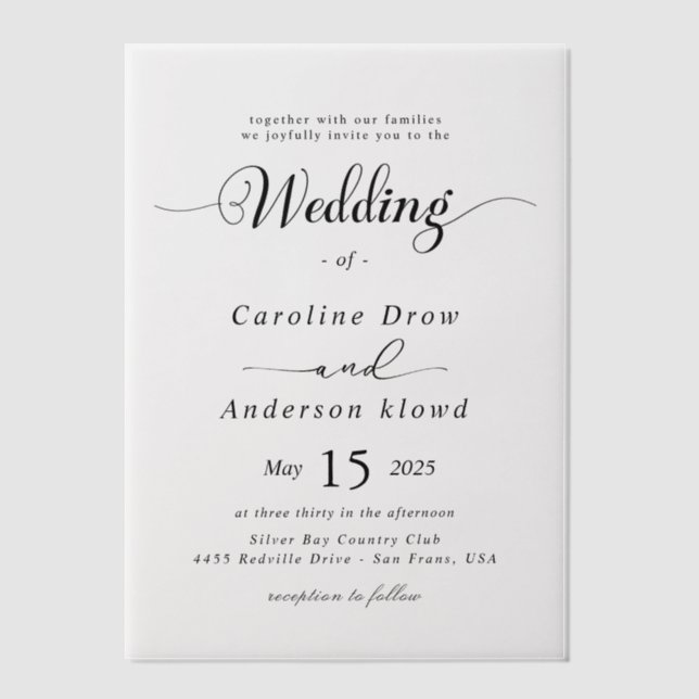 Invitations En Vélin Simple Black & White wedding  Overlay (Recto)