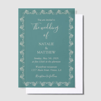Invitations En Vélin Simple Élégant Minimaliste Ornement de Damas Maria