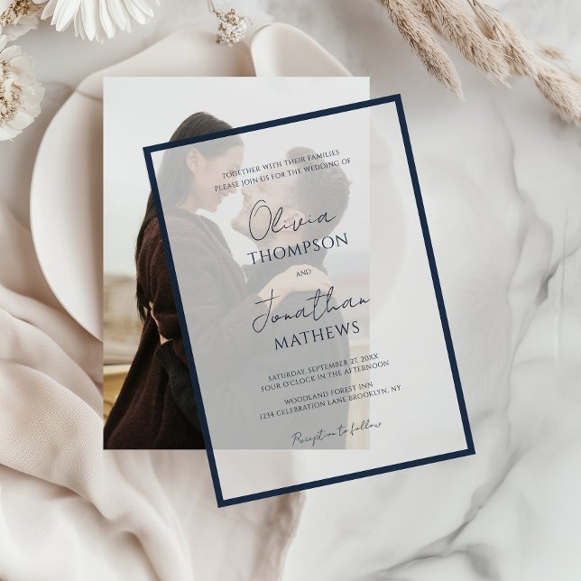 Invitations En Vélin Simple Mariage Superposition De Script De Bordure  (Créateur téléchargé)