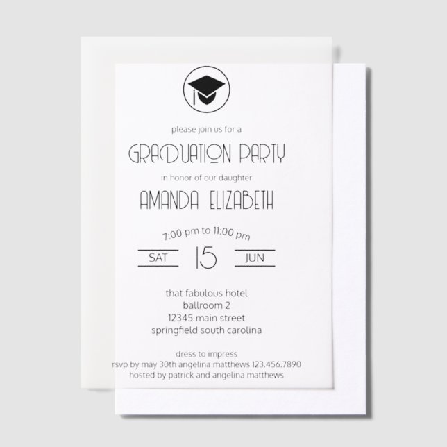Invitations En Vélin Simple moderne Black Stylish Chic Graduation Party (Compenser)
