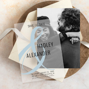 Invitations En Vélin Simple moderne BLUE Overlay Wedding Enregistrer la