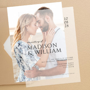 Invitations En Vélin Simple moderne chic Mariage noir et blanc