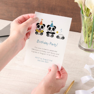 Invitations En Vélin Soirée d'anniversaire de Cute Pandas