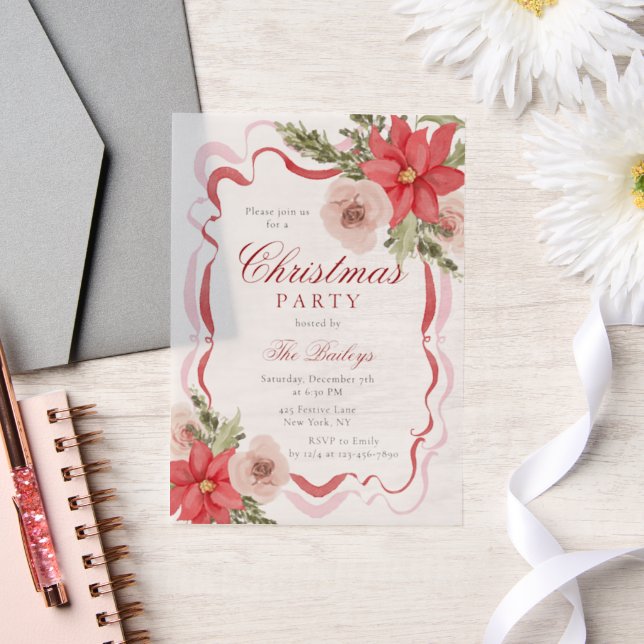 Invitations En Vélin Soirée de Noël Florale Coquette (Mariage)