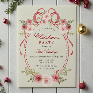 Invitations En Vélin Soirée de Noël Florale Coquette