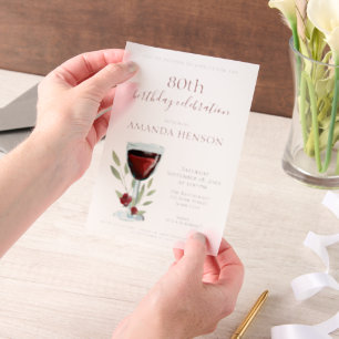 Invitations En Vélin Surprise d'anniversaire 80 ans vin rouge élégant 