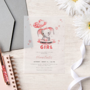 Invitations En Vélin Sweet Baby Elephant Baby shower