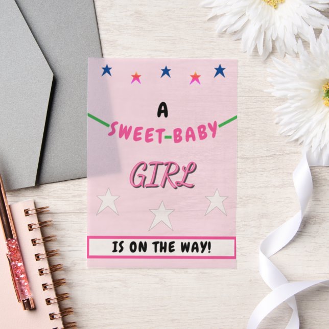 Invitations En Vélin Sweet Baby Girl Rose Baby shower étoiles (Mariage)