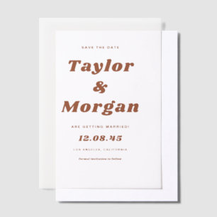 Invitations En Vélin Terracotta Bold Retro Script Enregistrer La Date
