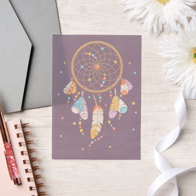 Invitations En Vélin Tribal Dreamcatcher Boho Baby Purple Insert (Mariage)