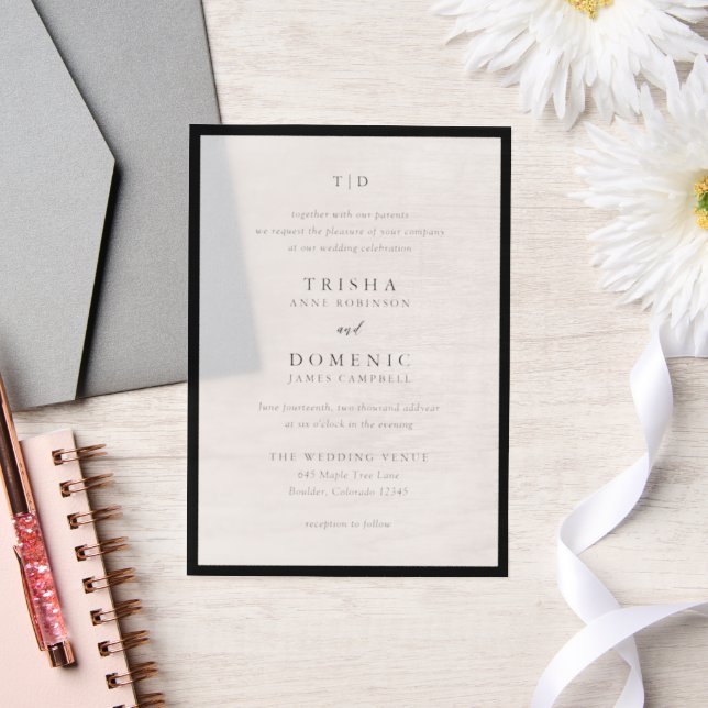 Invitations En Vélin Trisha noir et blanc Mariage moderne (Mariage)