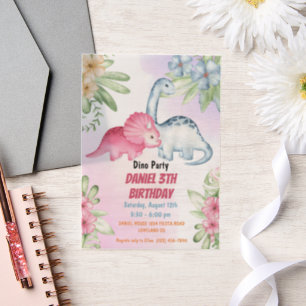 Invitations En Vélin Trois enfants Rex Dinosaur 3e fête d'anniversaire