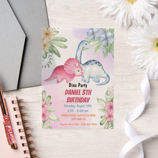 Invitations En Vélin Trois enfants Rex Dinosaur 3e fête d'anniversaire (Mariage)