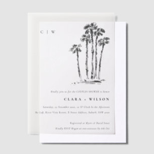 Invitations En Vélin Tropical Coastal Palm Tree Sketch Couples Douche