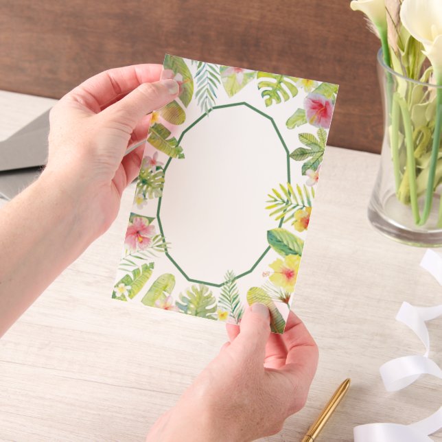 Invitations En Vélin Tropical Green Foliage Red Hibiscus (Ordinateur de poche)