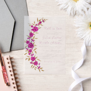 Invitations En Vélin Trumpet sauvage violet Vin Fleur Jardin Mariage