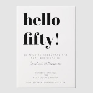 Invitations En Vélin Typographie audacieuse Blanc Moderne 50e anniversa