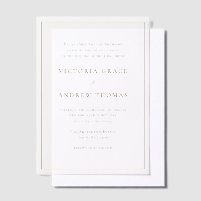 Invitations En Vélin Typographie simple or Mariage officiel (Compenser)