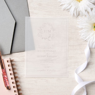 Invitations En Vélin Vellum Dusty Rose poitrine Mariage de monogramme