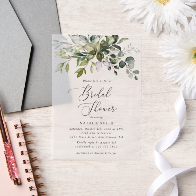 Invitations En Vélin Verdure, Eucalyptus Feuilles, Boho, Fête des marié (Mariage)