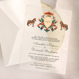 Invitations En Vélin Vintage Crest Royal Horse Indien Hindu Mariage
