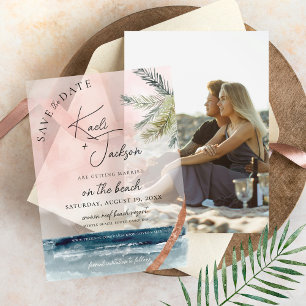 Invitations En Vélin Watercolor Beach Palm Trees Mariage Enregistrer la
