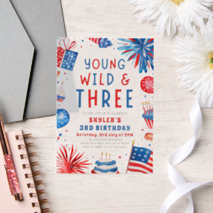 Invitations En Vélin Young Wild et Three 4 Juillet 3 Anniversaire