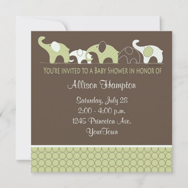 Invitations espiègles de baby shower d'éléphant (Devant)