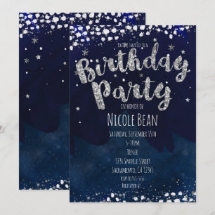Invitations étoilées bleues et argentées de fête
