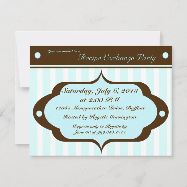 Invitations Exchange Party avec carte de recette (Devant)