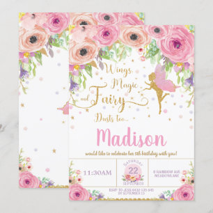 Invitations Fairy Anniversaire Rose Floral Whimsic