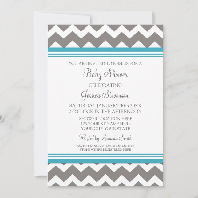 Invitations faites sur commande grises turquoises (Dos)