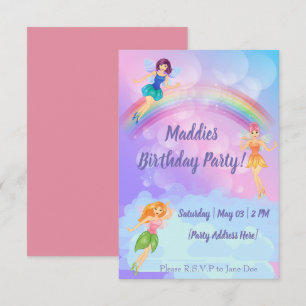 Invitations féeriques d'anniversaire d'arc-en-ciel