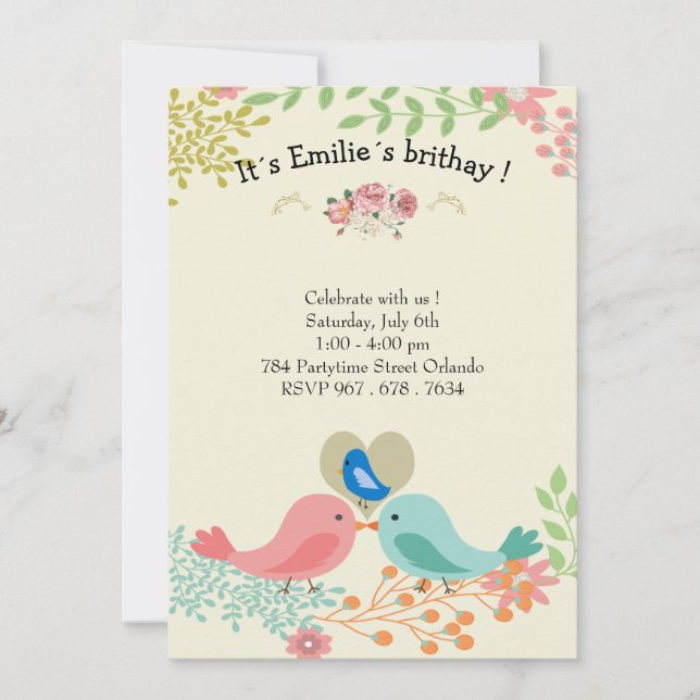 Invitations fête d'anniversaire de l'oiseau bleu m (Devant)