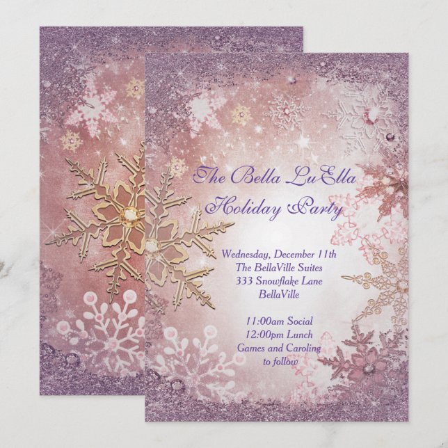 Invitations Fête de Fête de Snowflake (Devant / Derrière)