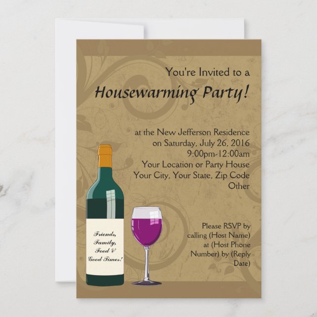 Invitations Fête du Ménage, Thème Vin (Devant)
