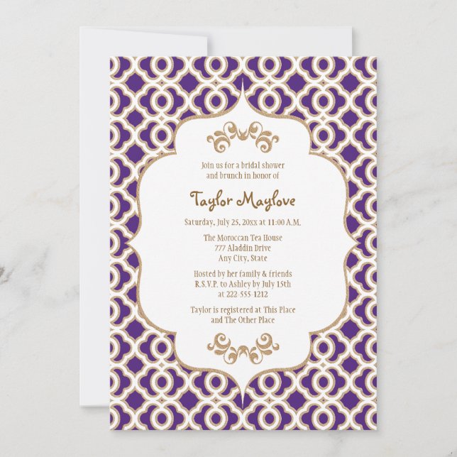 Invitations Fêtes des mariées marocains violet et  (Devant)