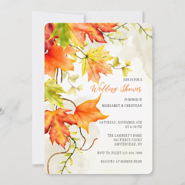 Invitations Feuilles en chute d'aquarelle (Devant)