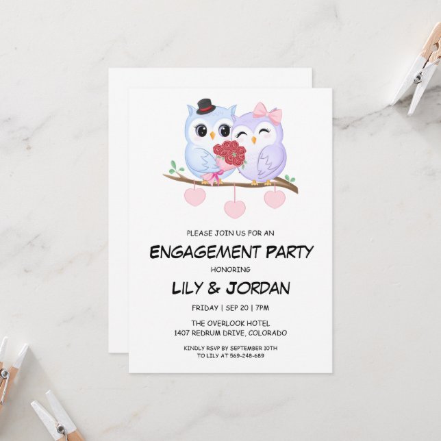 Invitations fiançailles de dessins animés de choue (Devant/Arrière en situation)