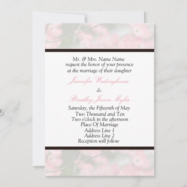 Invitations fixes du Mariage Pink Dogwood (Devant)
