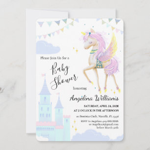 Invitations flat Baby shower cards with unicorn.