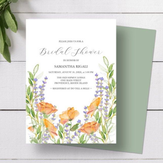 Invitations Fleurs sauvages élégantes de douche nu (Bridal shower invitations feature watercolor wildflowers by Victoria Grigaliunas of Do Tell A Belle)