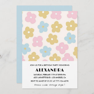 Invitations Floral 53e anniversaire Retro Blue Pin