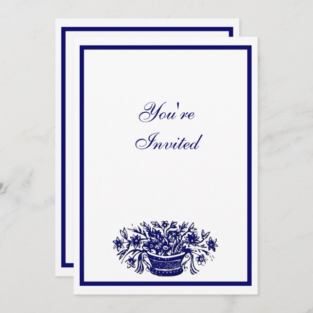 Invitations Floral Bleu et Blanc (Devant / Derrière)