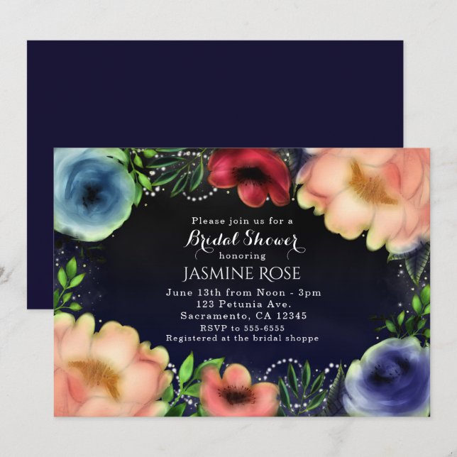 Invitations Floral Flux Chic Soirée Fête Moderne (Devant / Derrière)