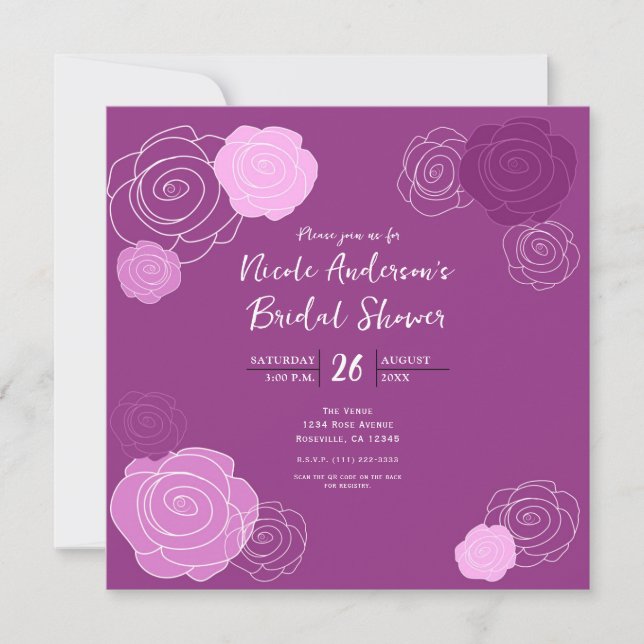 Invitations Floral Mauve Violet Douche nuptiale (Devant)
