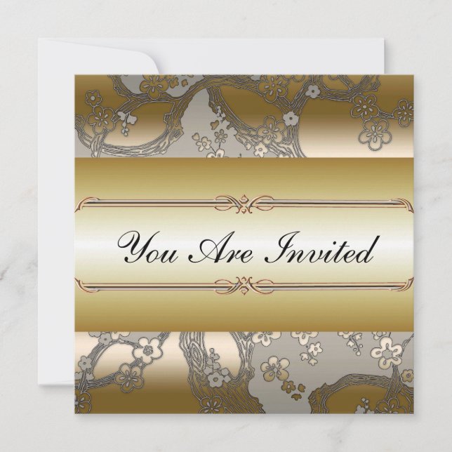 Invitations florales asiatiques Gold et Silver Par (Devant)