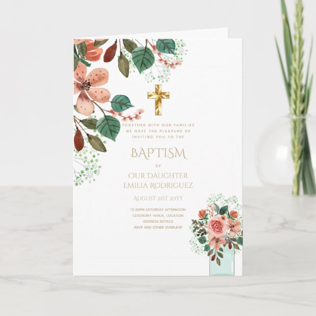 Invitations florales BAPTISM de 4 pg - Programme (Devant)