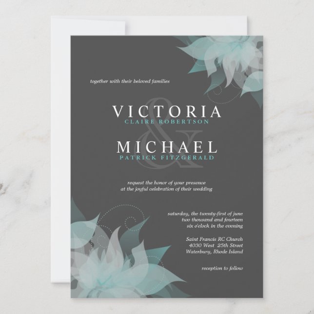 Invitations florales blanches et grises bleues de (Devant)